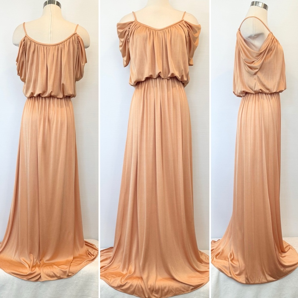 Vintage Silky Satin Champagne Draped Floor Length Maxi Gown Column Slip Dress M🔥 - Picture 7 of 7
